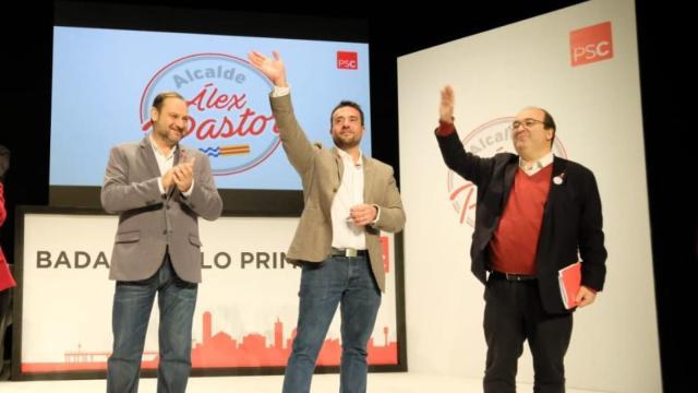 José Luis Ábalos y Miquel Iceta junto al aocialista Álex Pastor en Badalona
