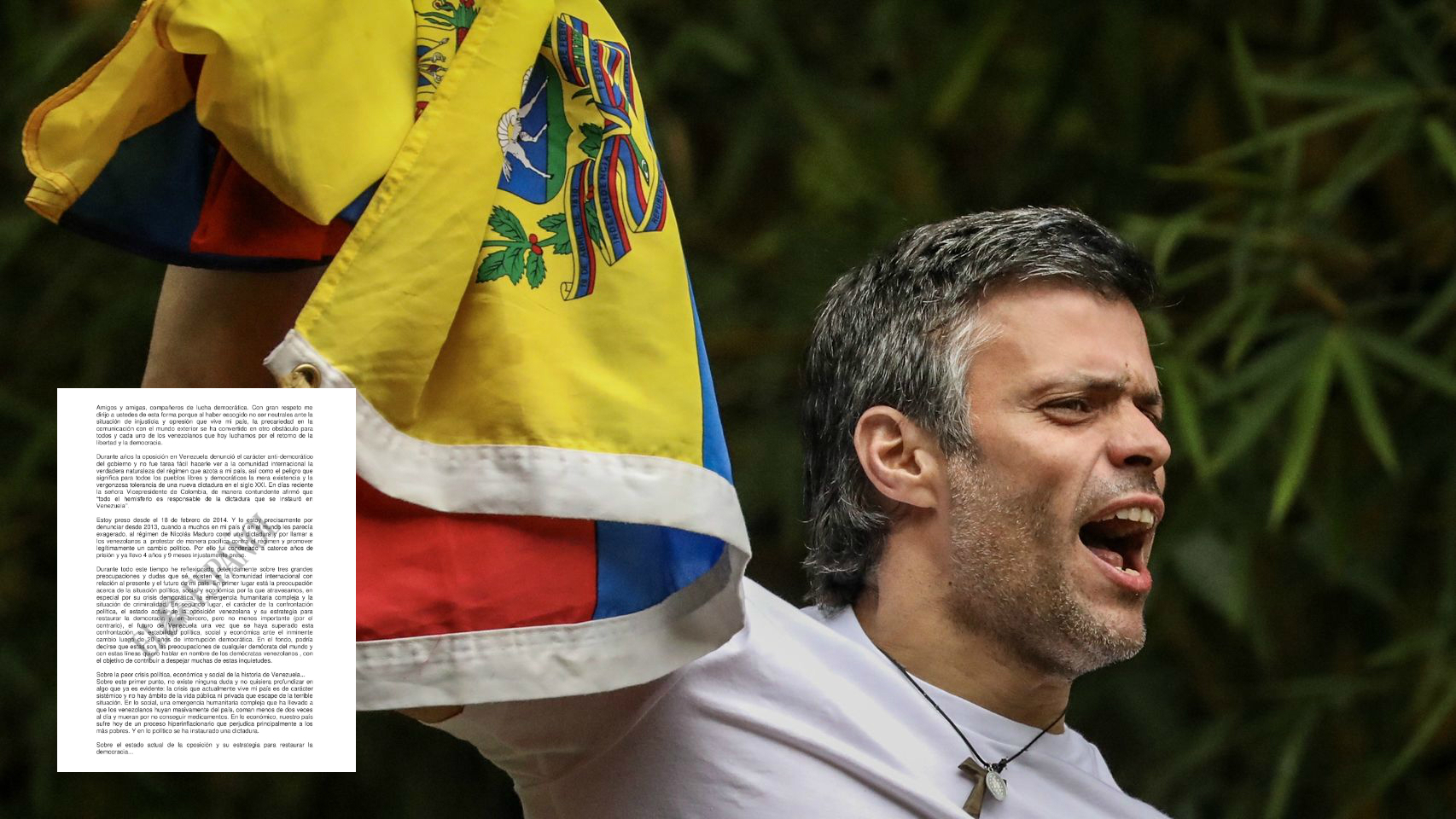 Carta de Leopoldo López sobre su imagen al llegar a su casa en Caracas después de tres años aislado en una cárcel militar.