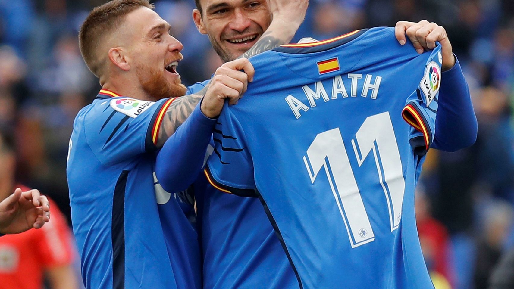 Jorge Molina, delantero del Getafe, le dedica su gol a Amath en el partido contra la Real Sociedad