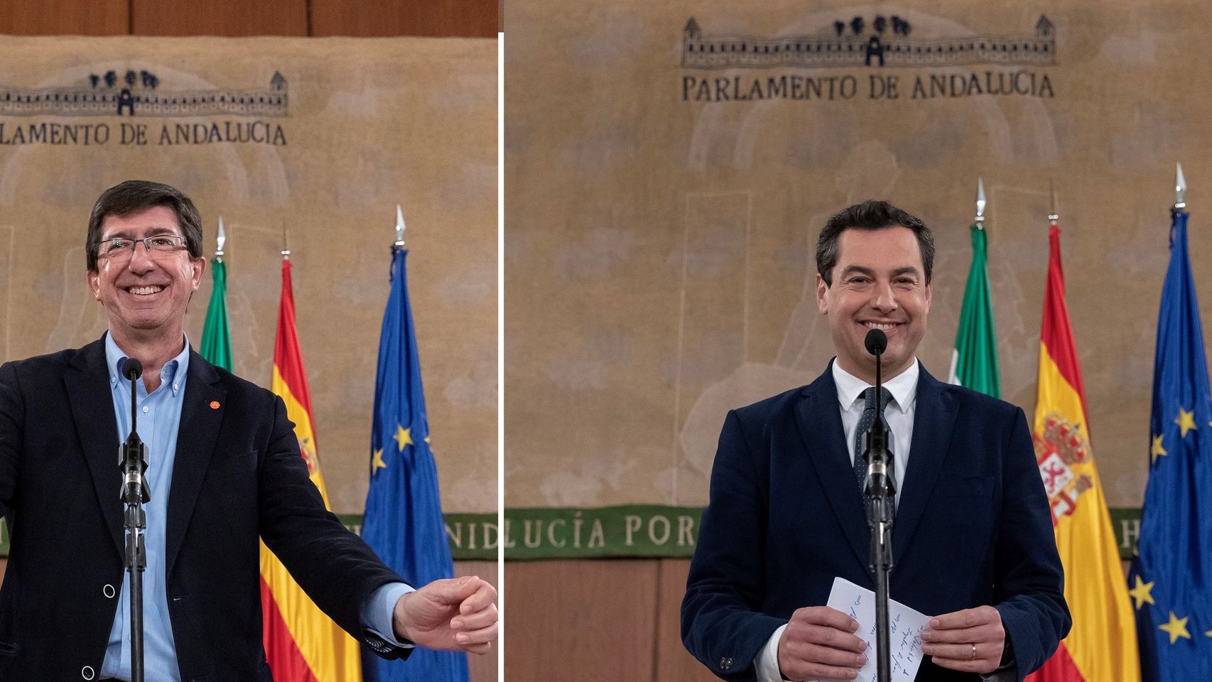 Juan Marín (Cs) y Juanma Moreno (PP), vicepresidente y presidente de la Junta de Andalucía.