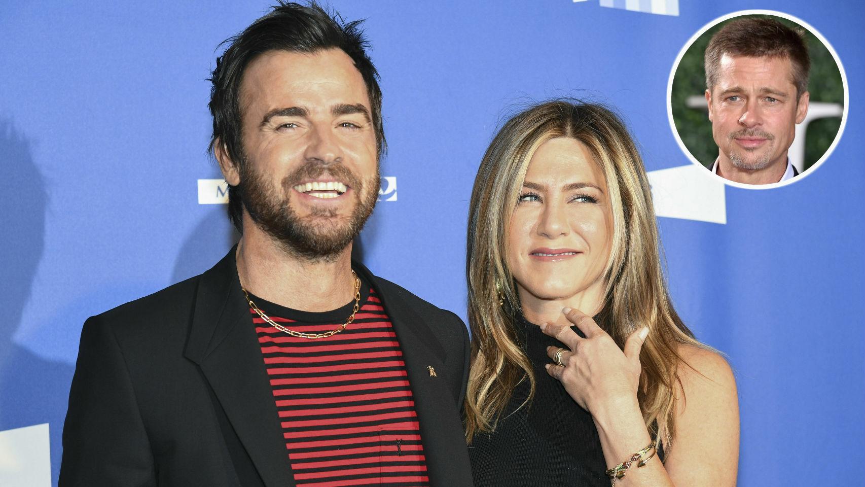 Jennifer Aniston, Justin Theroux y Brad Pitt en un montaje de Jaleos.