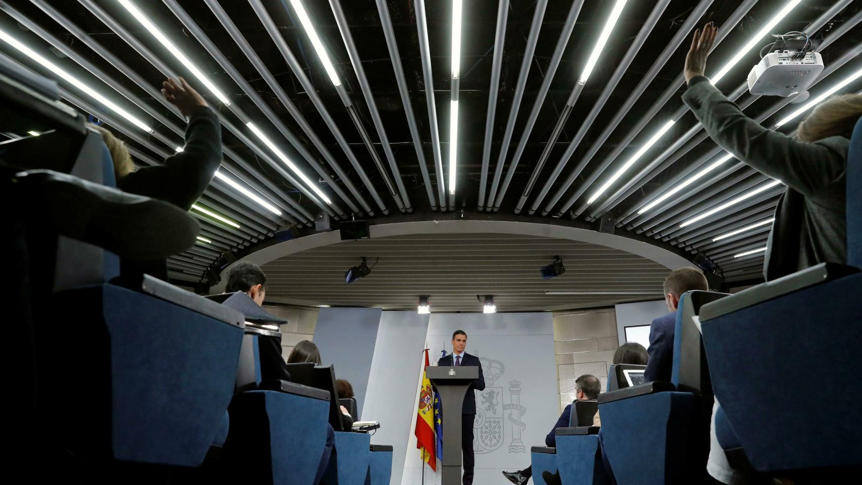 Comparecencia del presidente del Gobierno, Pedro Sánchez, en el Palacio de la Moncloa.
