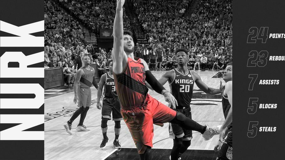Las estadísticas de Nurkic en un partido para la historia. Foto: Twitter (@trailblazers)