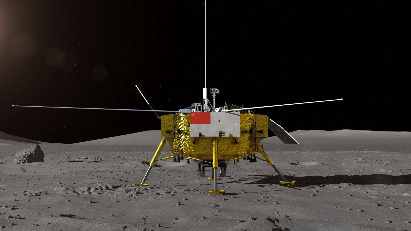 Recreación de la sonda china Chang'e 4 alunizando.