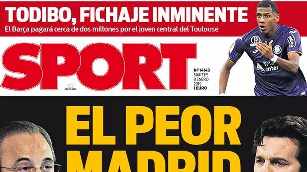 Portada del diario Sport. (08/01/2019)