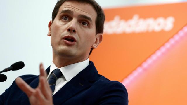 Albert Rivera, durante una rueda de prensa en la sede de Ciudadanos.