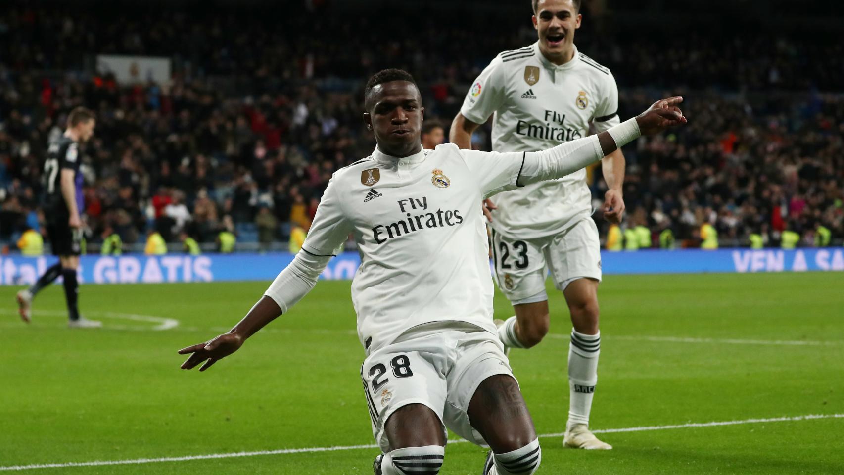 Vinicius celebra su gol, el tercero del Real Madrid al Leganés