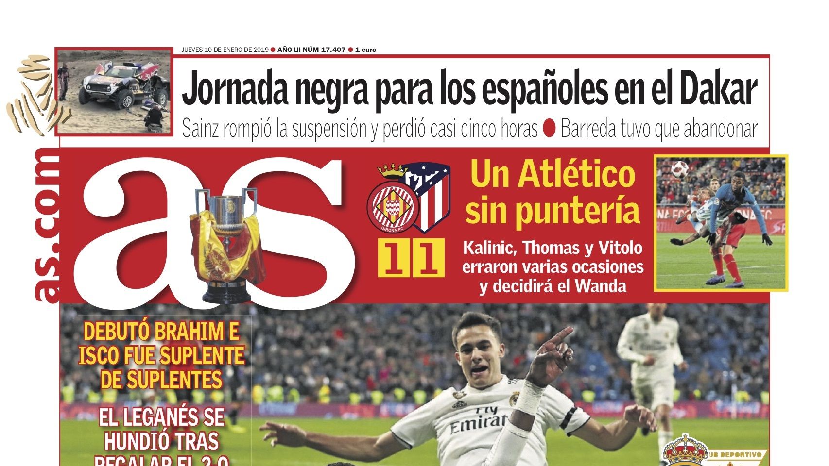 La portada del diario AS (10/01/2019)