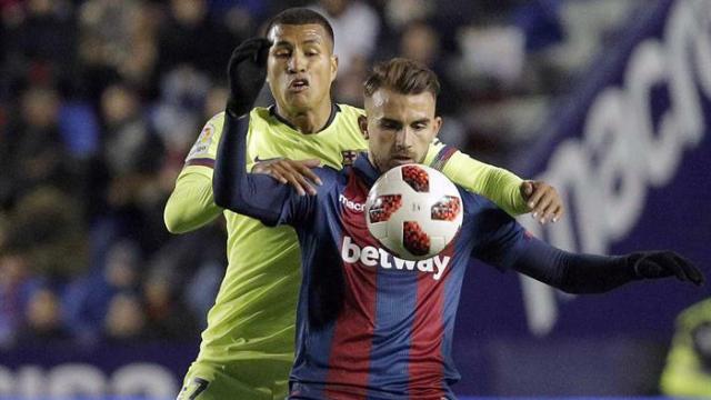 Borja Mayoral, delantero del Levante, durante el partido de Copa contra el Barça