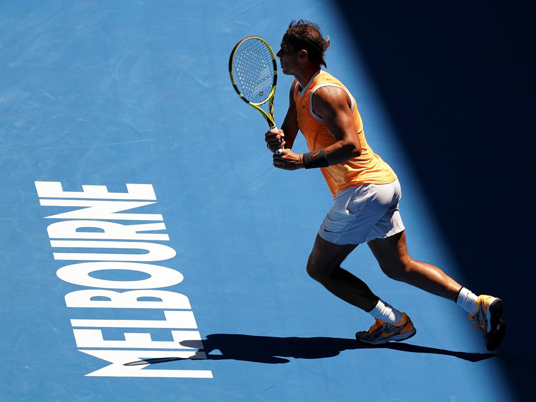 Nadal, durante su partido de primera ronda en el Abierto de Australia.