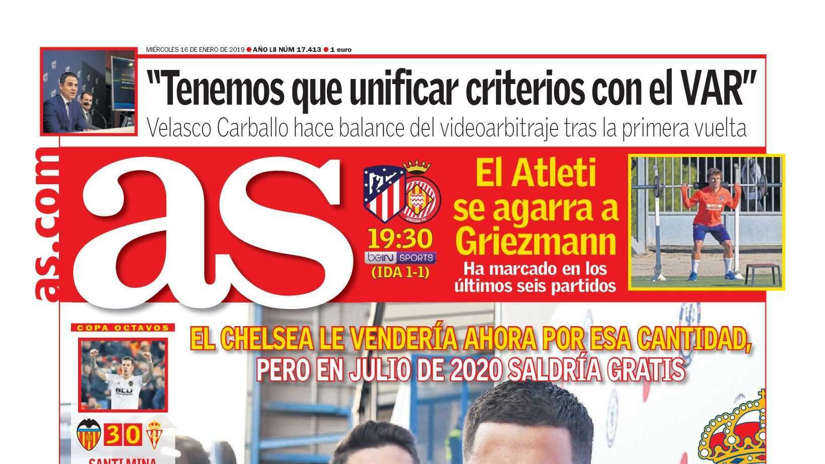 La portada del diario AS (16/01/2019)