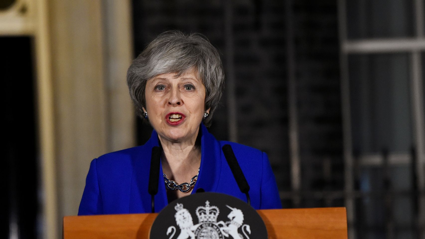 Theresa May, primera ministra británica, comparece en Downing Street.