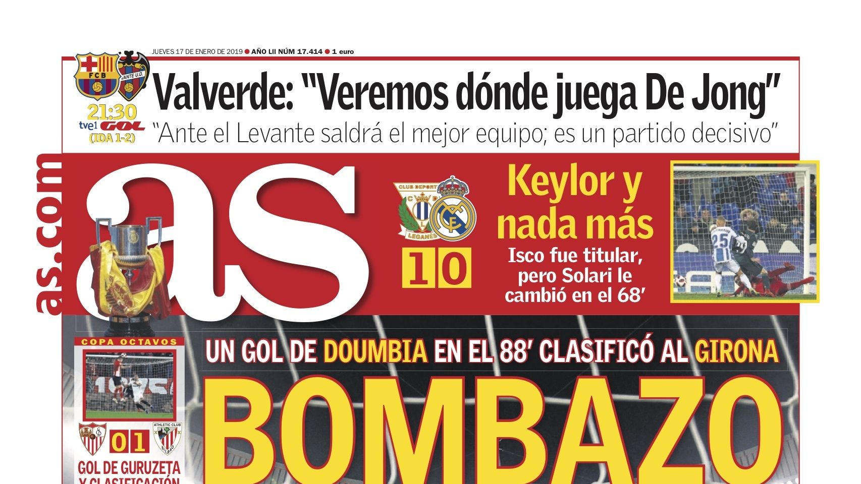 Portada del diario AS (17/01/2019)