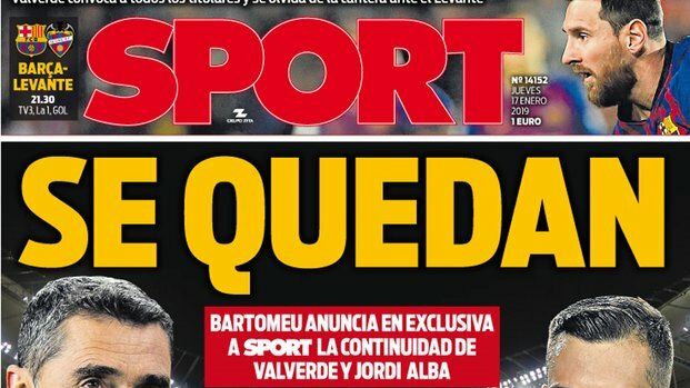 Portada del diario Sport (17/01/2019)
