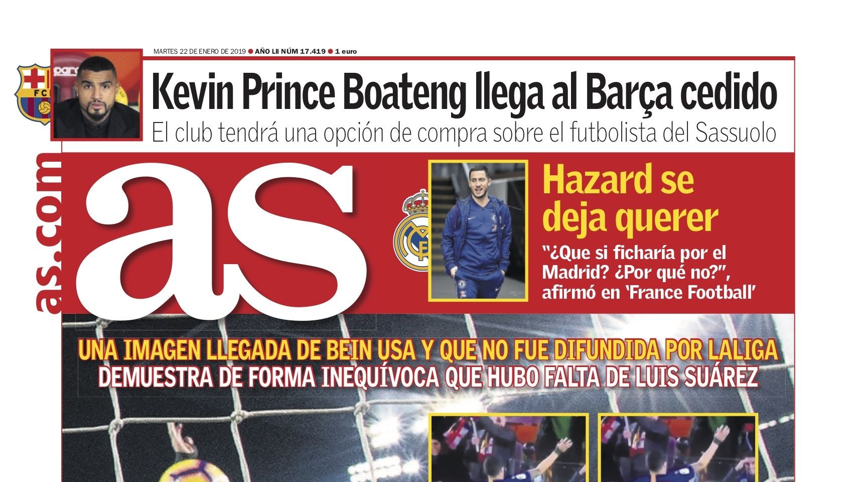 La portada del diario AS (22/01/2019)