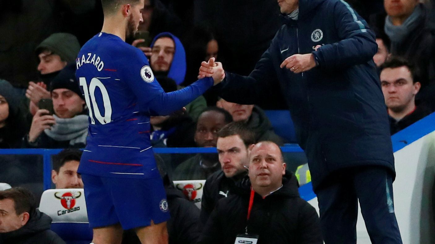 Hazard y Sarri, durante un partido del Chelsea