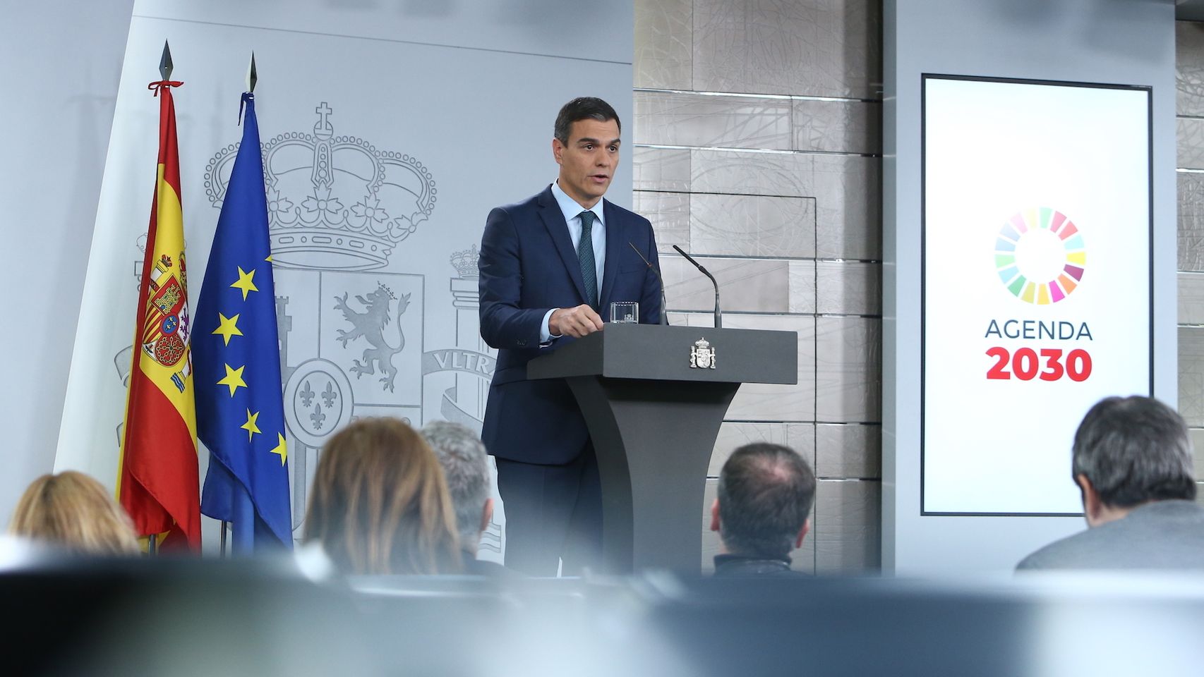 Pedro Sánchez, este sábado en el Palacio de la Moncloa.