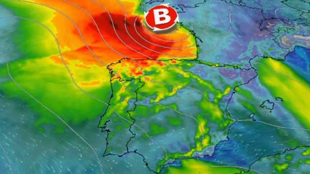 La entrada de la borrasca Gabriel por el golfo de Vizcaya según los modelos de eltiempo.es.