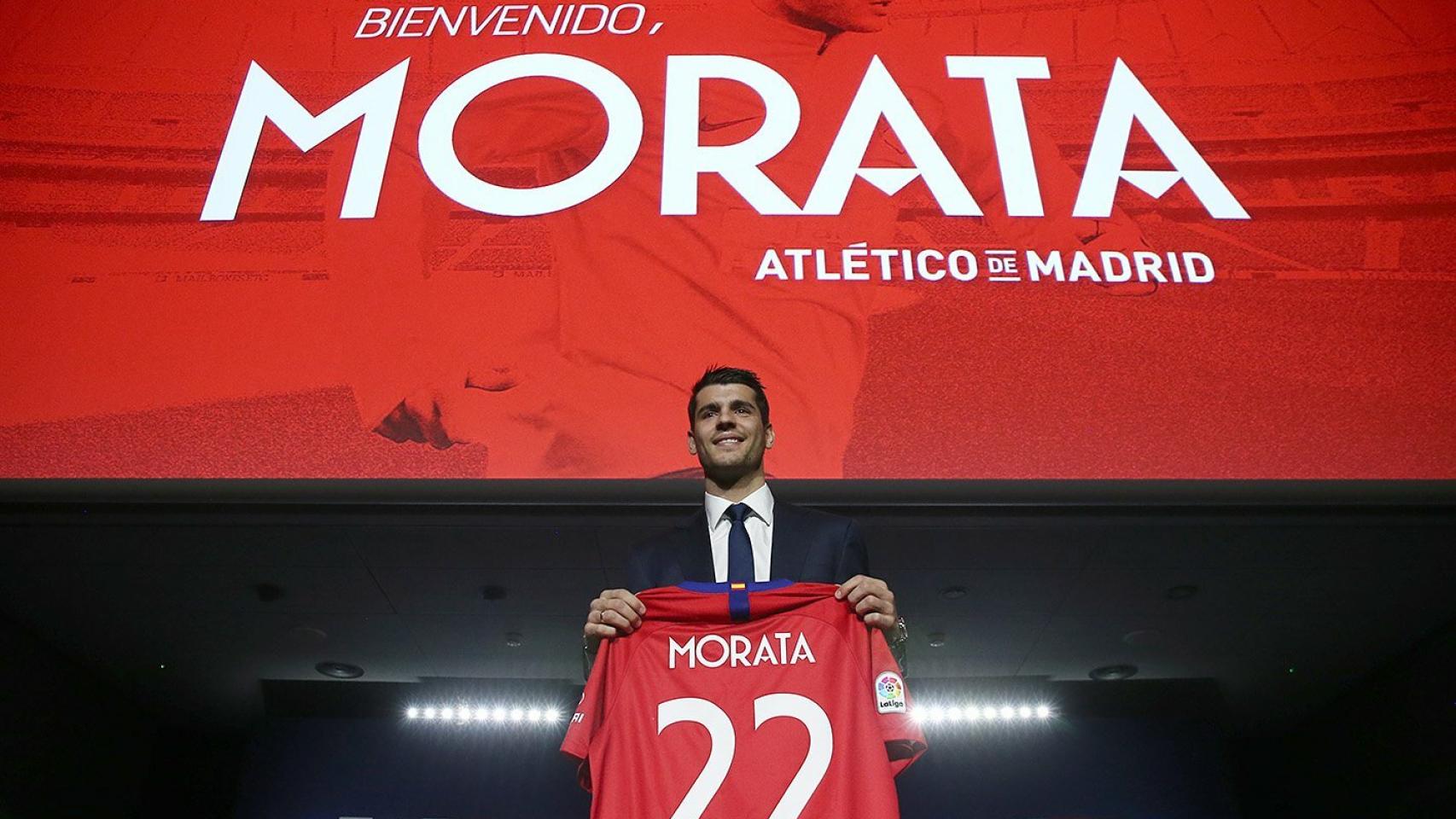 Morata en su presentación. Foto: Twitter (@atleti)