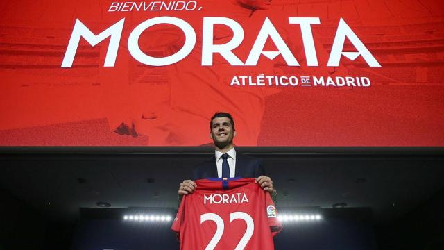 Morata en su presentación. Foto: Twitter (@atleti)