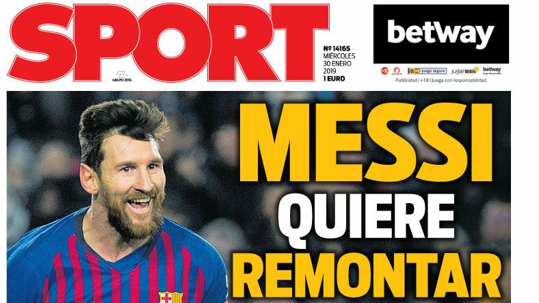 Portada del Diario Sport (30/01/2019)