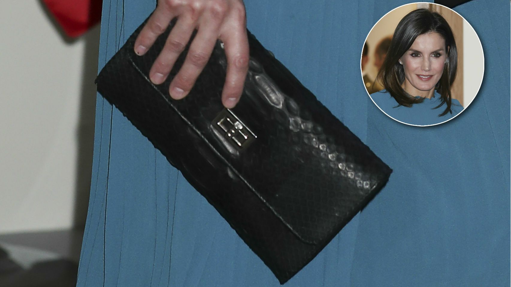 La reina Letizia y su 'clutch' en un montaje de Jaleos.