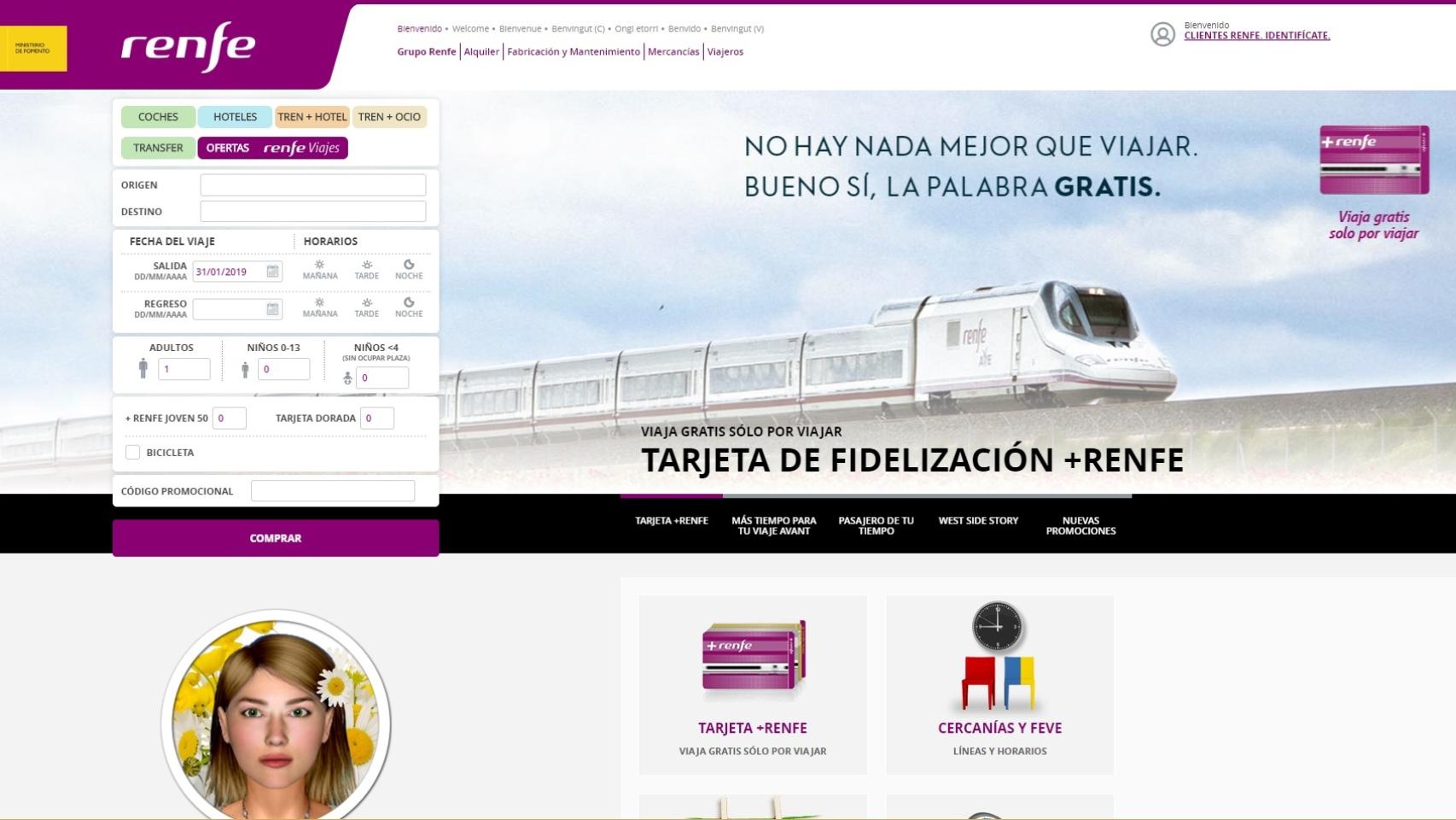 Imagen de la actual web de Renfe.