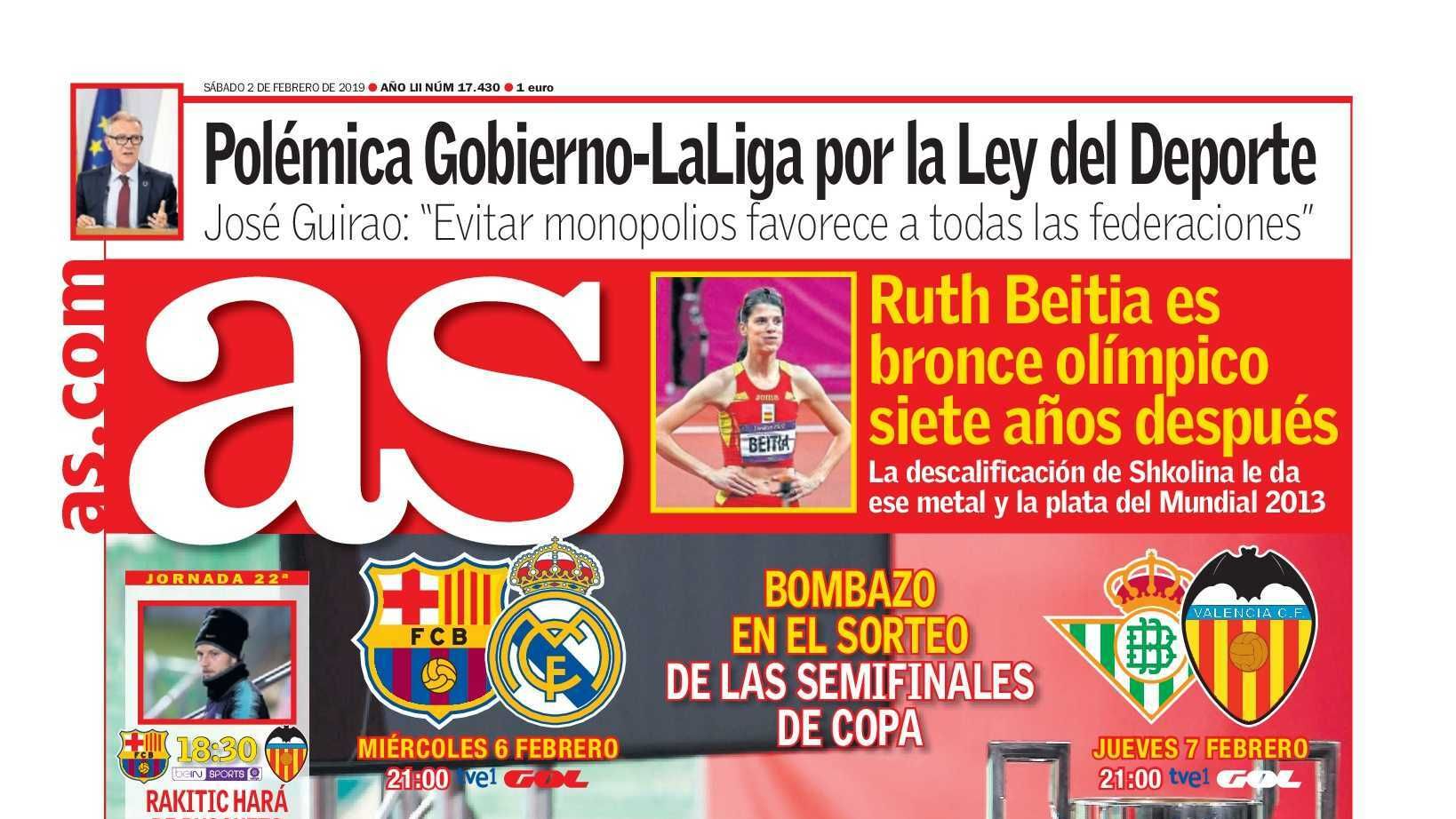 Portada del diario AS (02/02/2019)