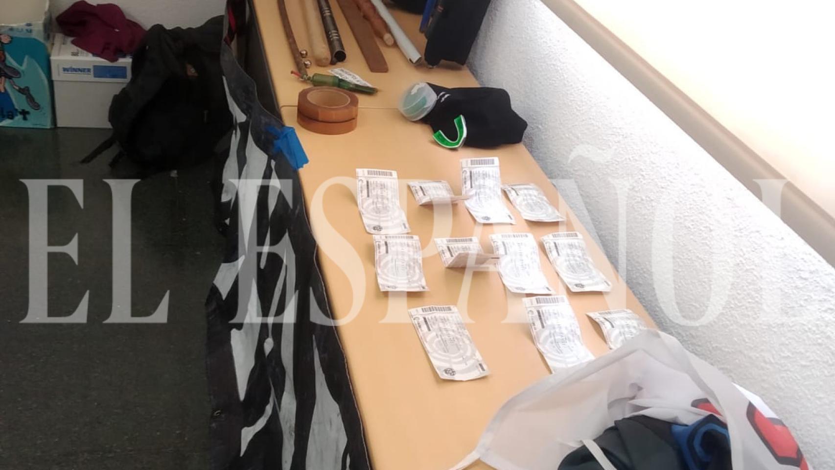 Así es el material intervenido a los ultras del Getafe tras su ataque a seguidores del Levante