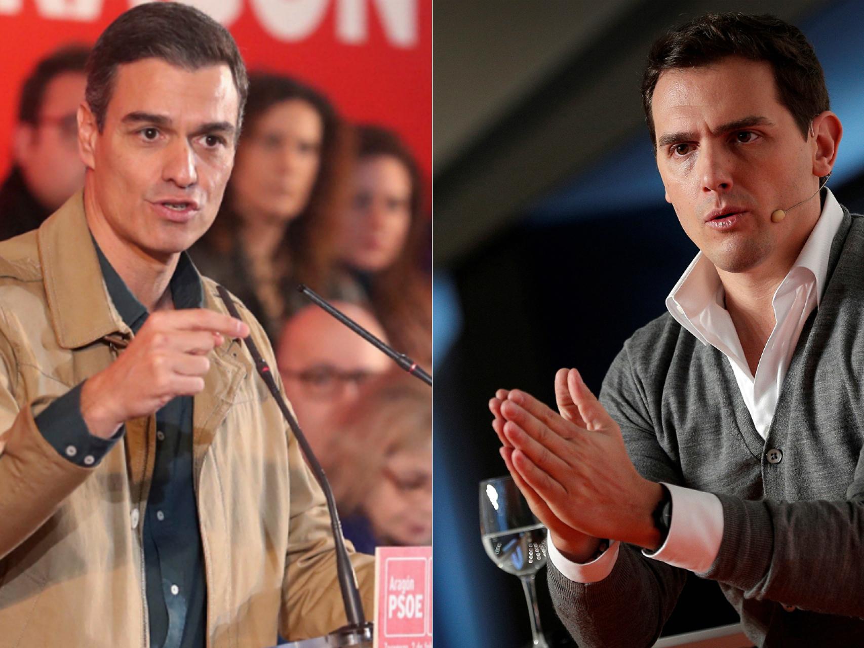 Pedro Sánchez, en Zaragoza, y Albert Rivera, en Pamplona.
