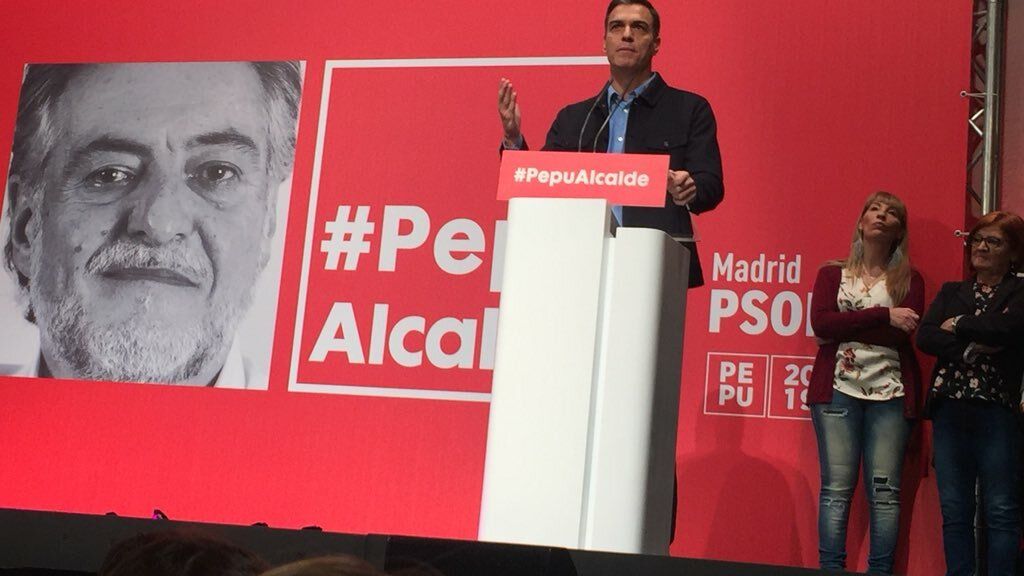 Pedro Sánchez en el acto de apoyo a Pepu Hernández como precandidato del PSOE a la Alcaldía de Madrid.