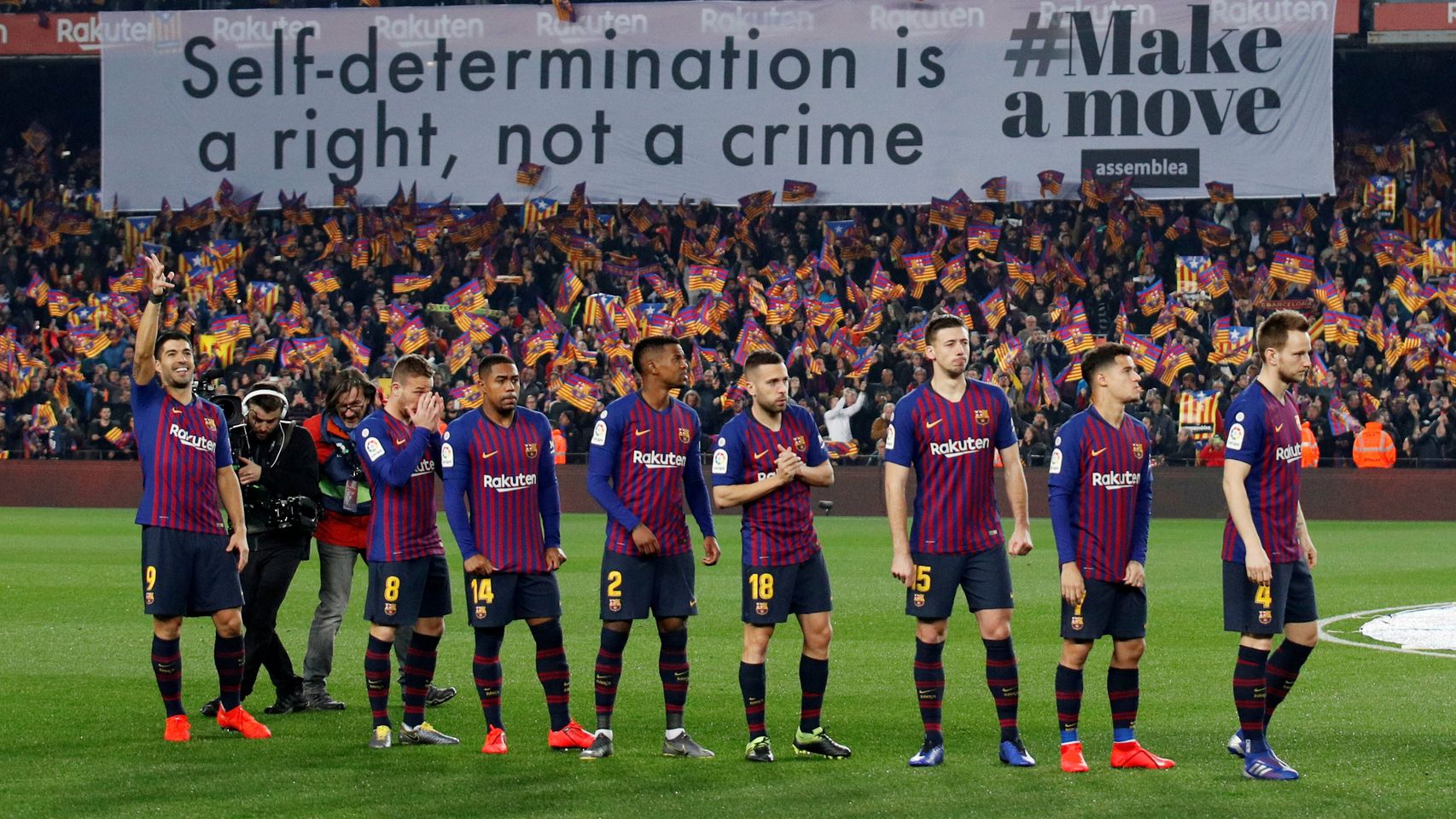 Pancarta independentista en el Camp Nou