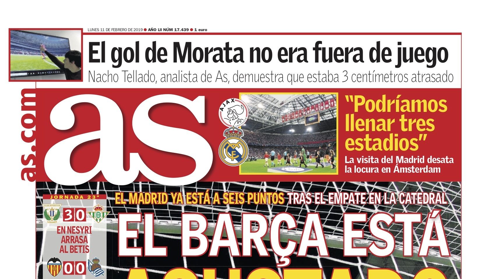 La portada del diario AS (11/02/2019)