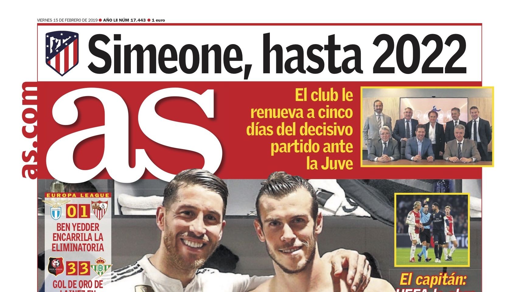 La portada del diario AS (15/02/2019)