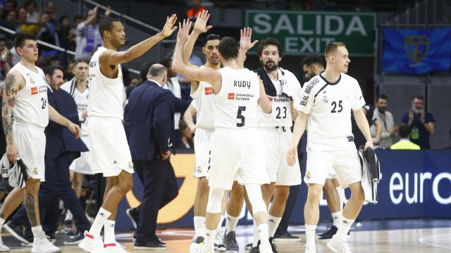 Celerbración del Real Madrid ante Estudiantes en la Copa
