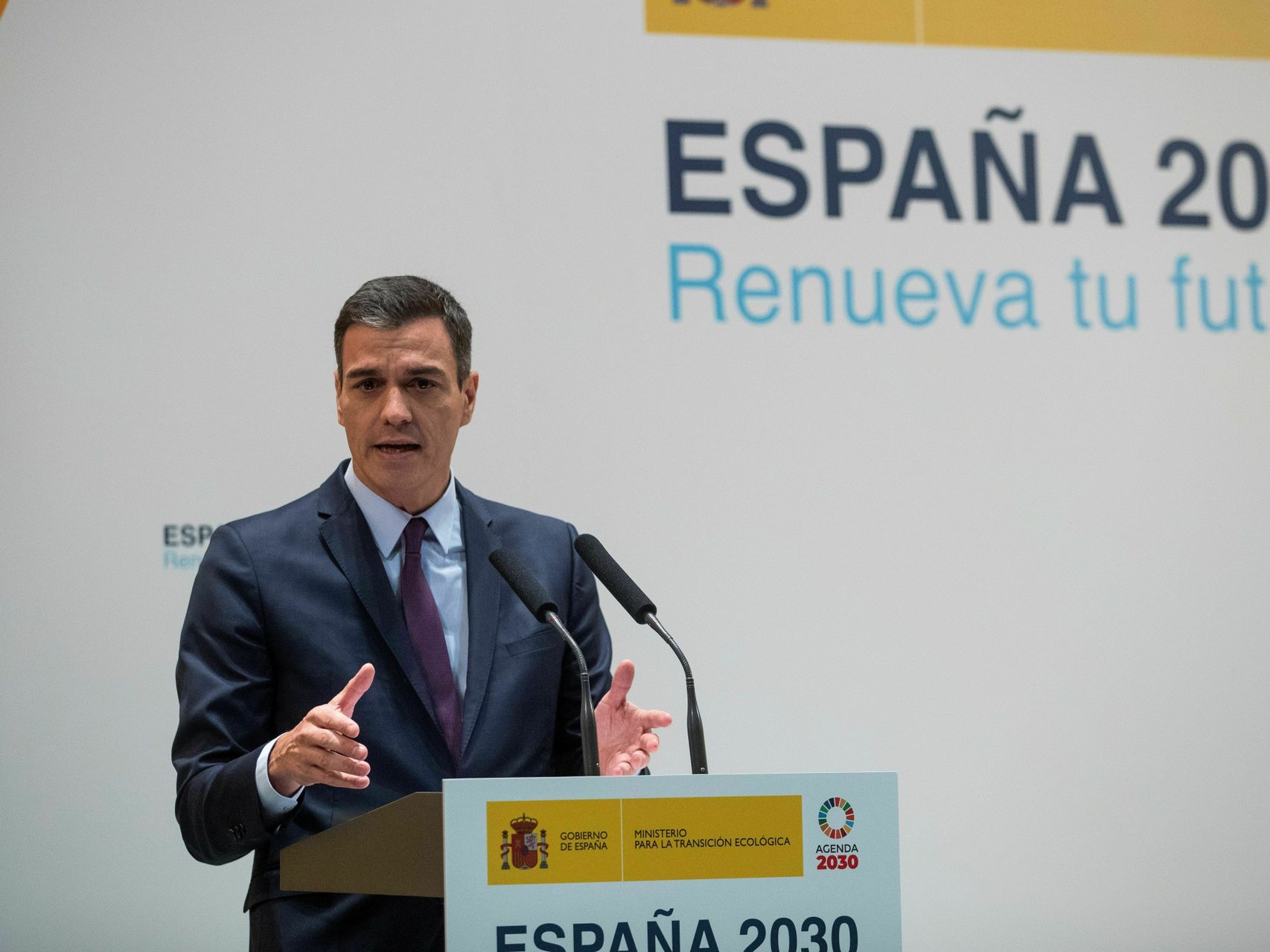 El presidente del Gobierno, Pedro Sánchez, durante la presentación del paquete de energía y clima.