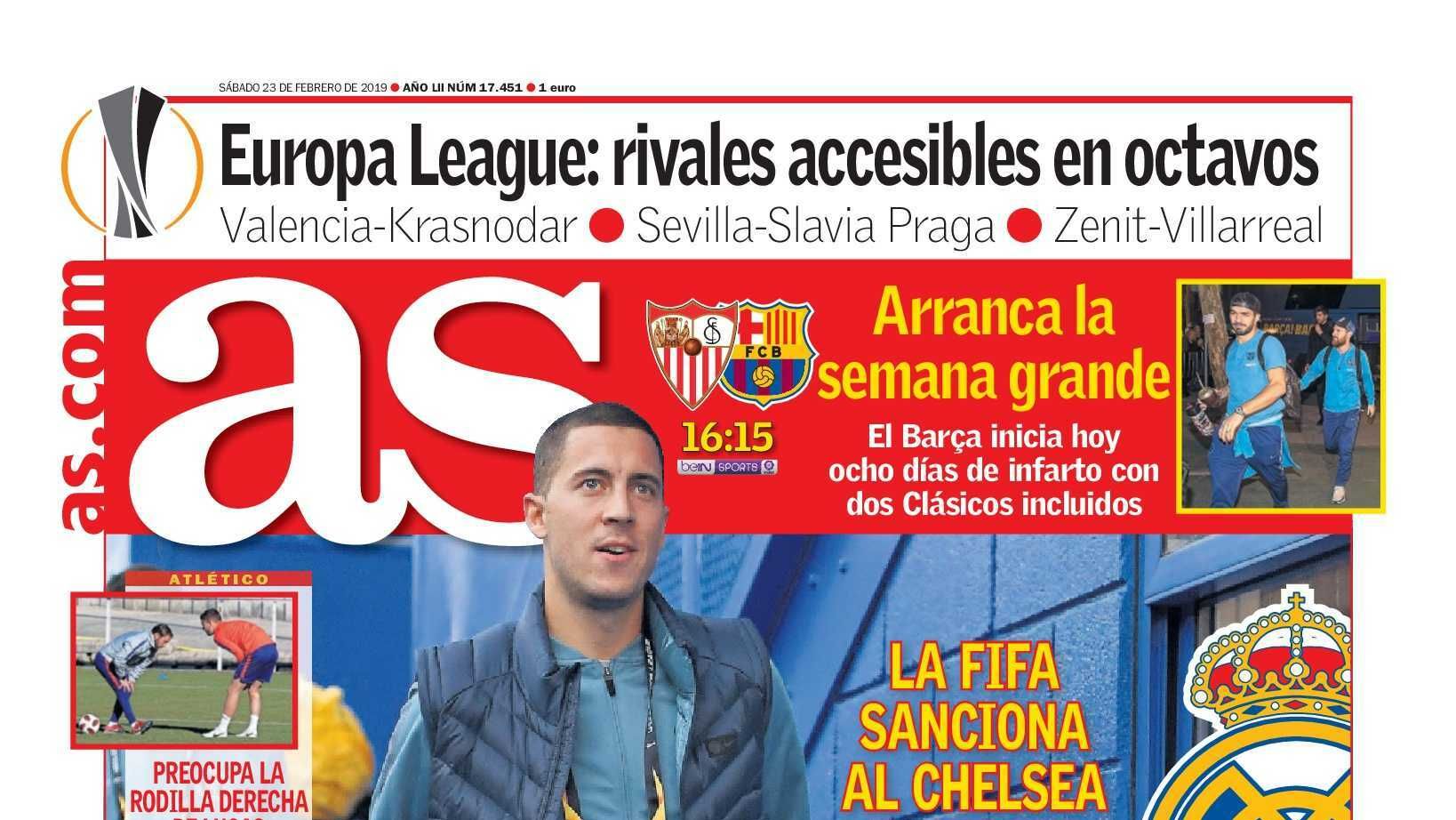 La portada del diario AS (23/02/2019)