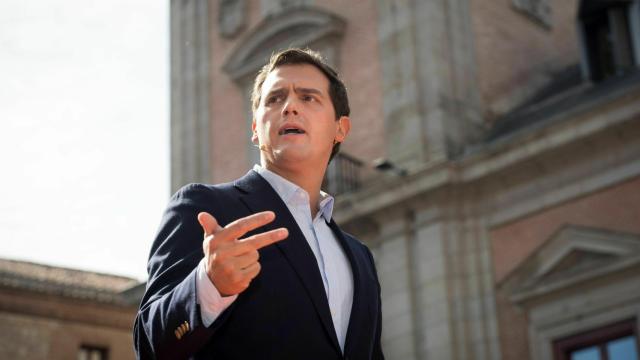 Albert Rivera, en su mitin de la Plaza de la Villa, en Madrid.
