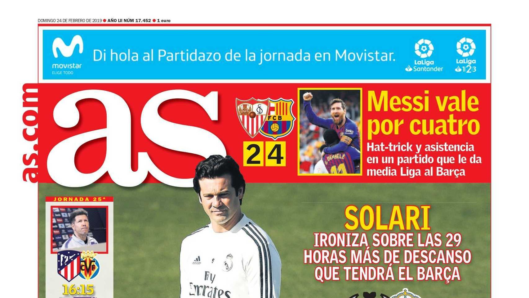 La portada del diario AS (24/02/2019)