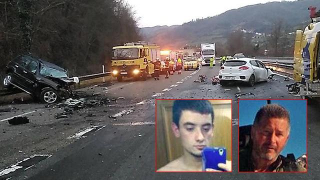 Los dos vehículos tras la colisión frontal que acabó con la vida del jubilado José Ramón (foto derecha). En la imagen izquierda, el kamikace Raúl.