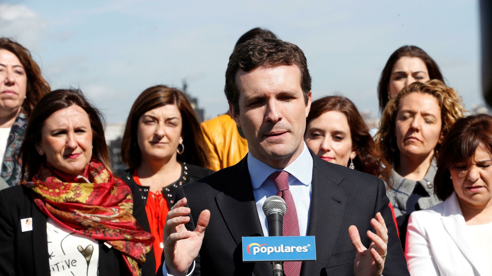 El presidente del PP, Pablo Casado, durante su intervención en la clausura de un acto con candidatas autonómicas y municipales del PP con motivo Día Internacional de la Mujer.