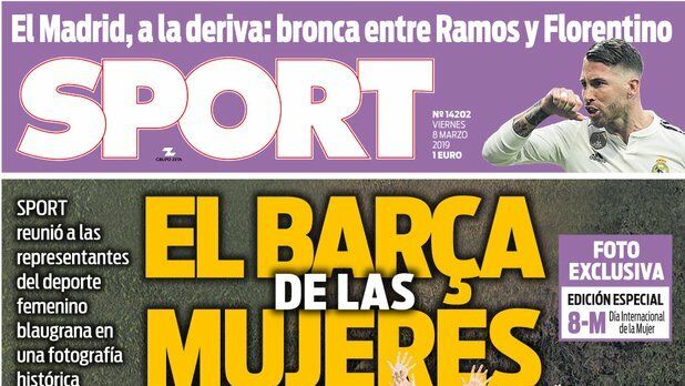 La portada del diario Sport (08/03/2019)