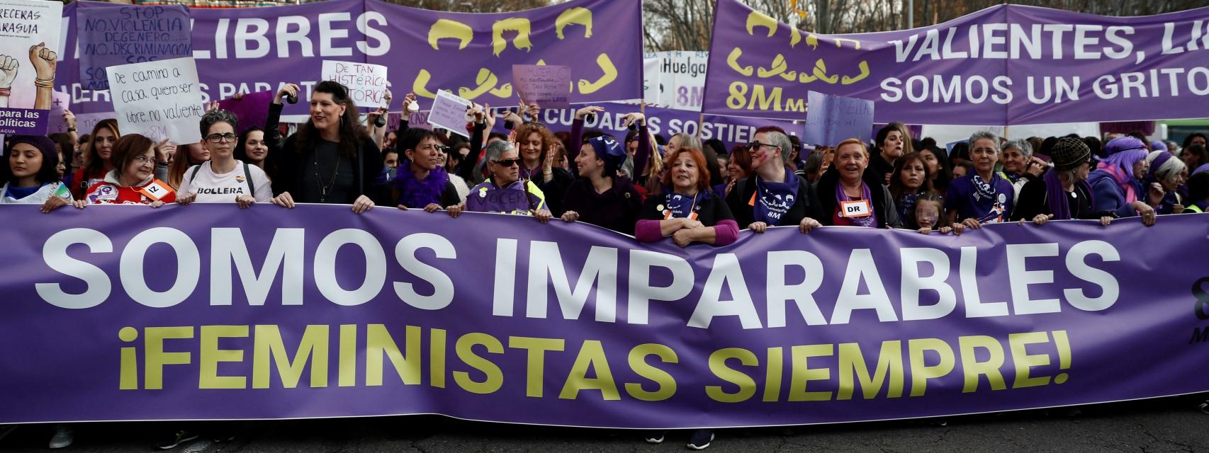 Cabecera de la manifestación del 8-M en Madrid.
