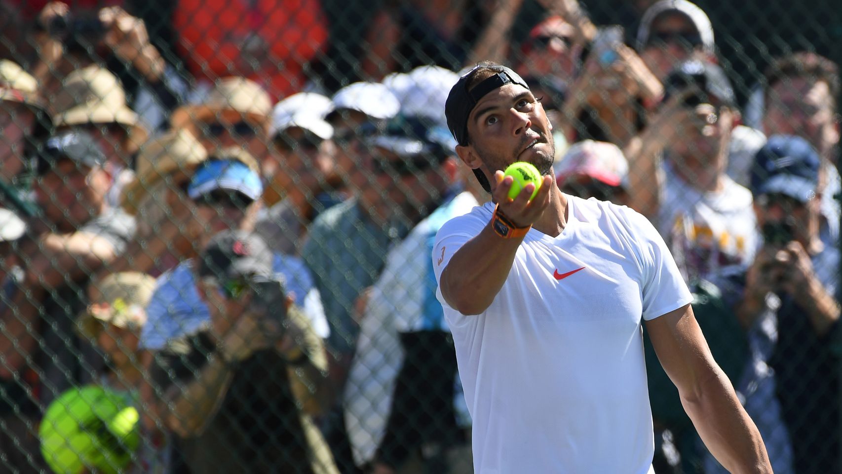 Nadal, durante un entrenamiento en Indian Wells.
