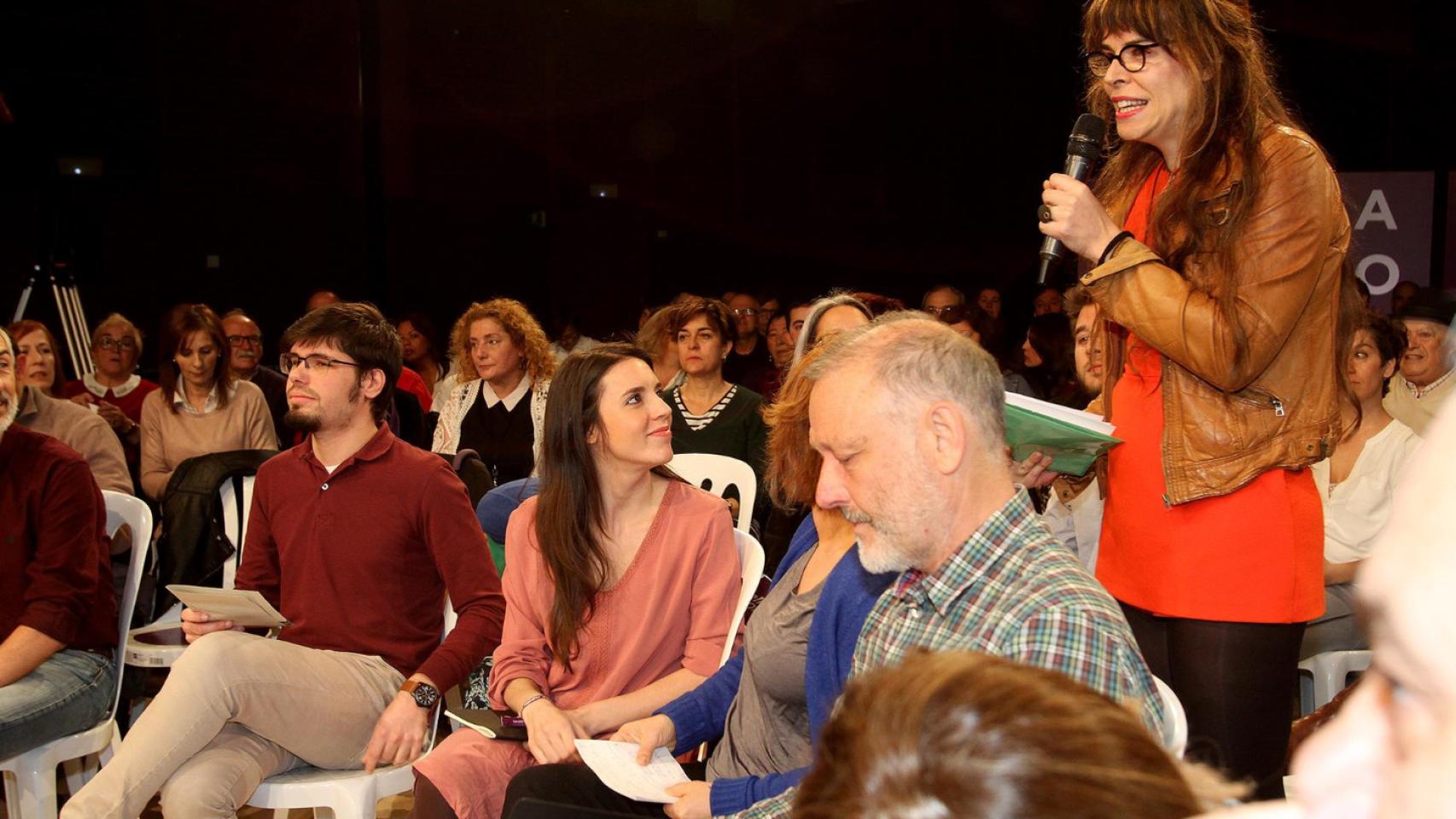 Irene Montero, portavoz de Podemos en el Congreso, en un acto de campaña en San Sebastián.