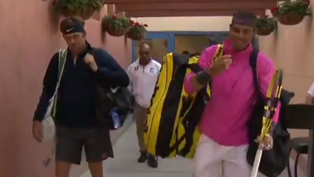 Rafa Nadal y Donaldson antes de su partido en Indian Wells