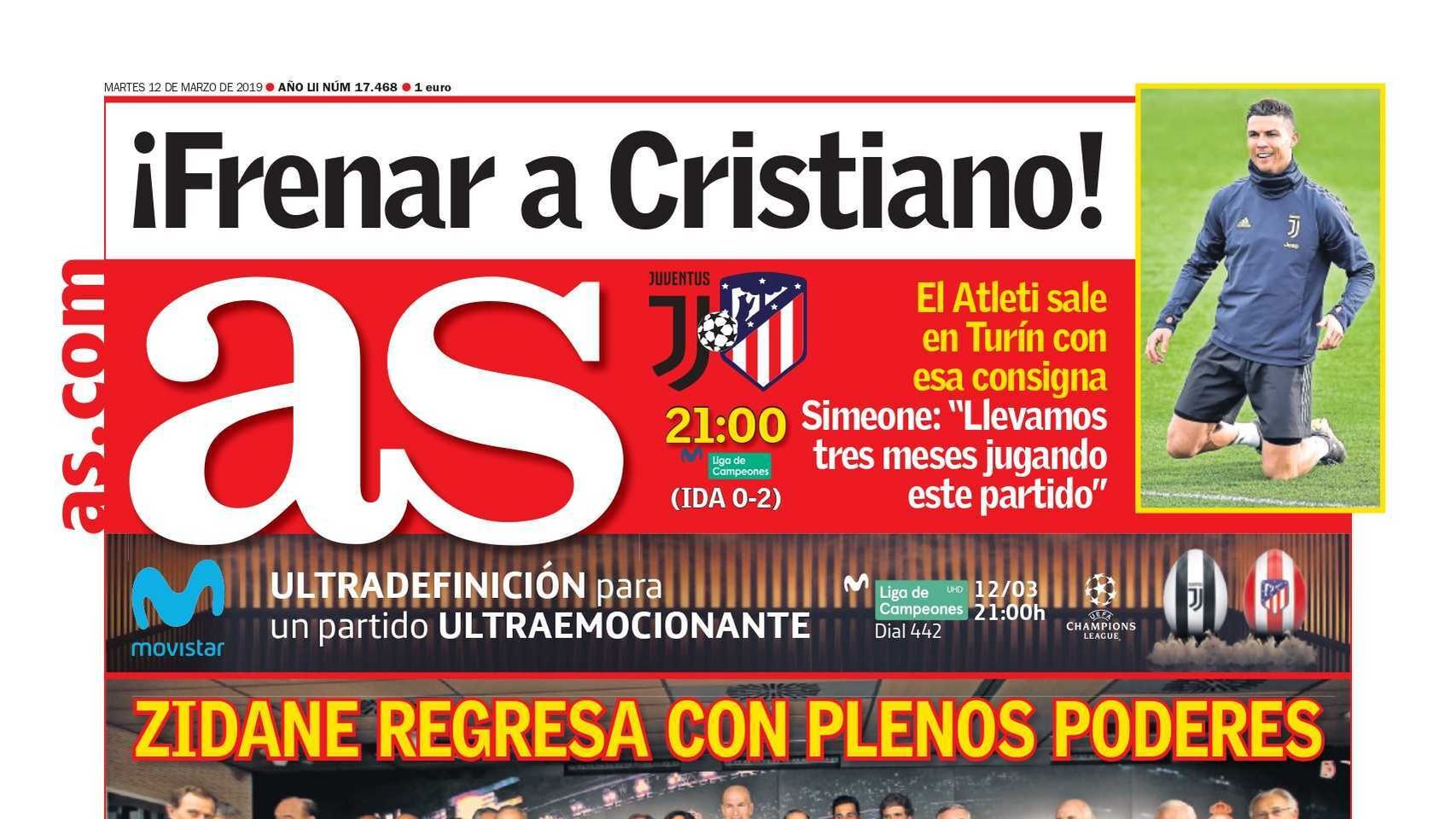 La Portada del diario AS (12/03/2019)