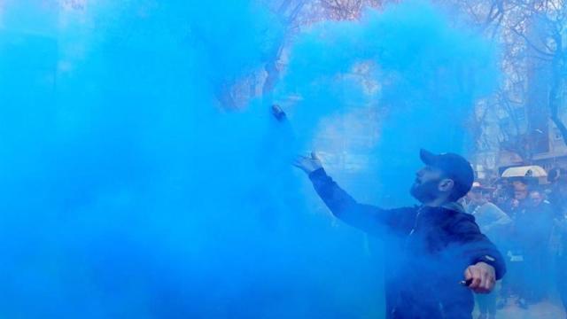 Hinchas del Olympique de Lyon en Barcelona