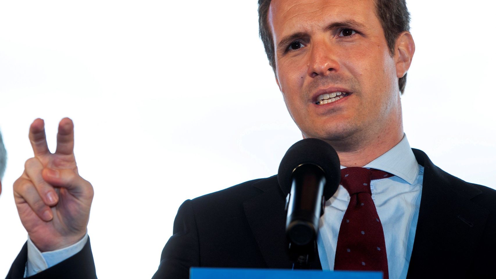 El presidente del PP, Pablo Casado, este miércoles en Zaragoza.