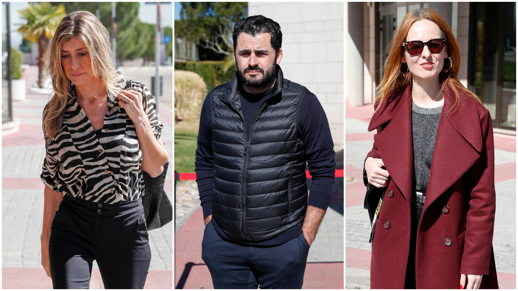 Begoña Gómez, Emiliano Suarez y Ana Locking durante el último adiós a la diseñadora.